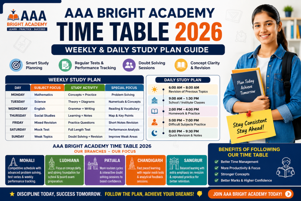 AAA Bright Academy Time Table 2026